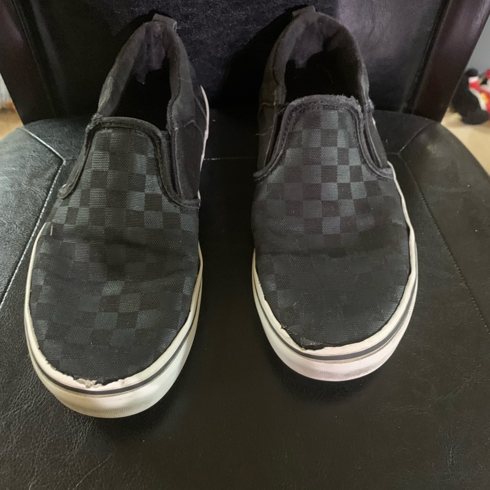 Vans Off The Wall Checker Board Slip On Shoes Boys 4 YOUTH Black/Black